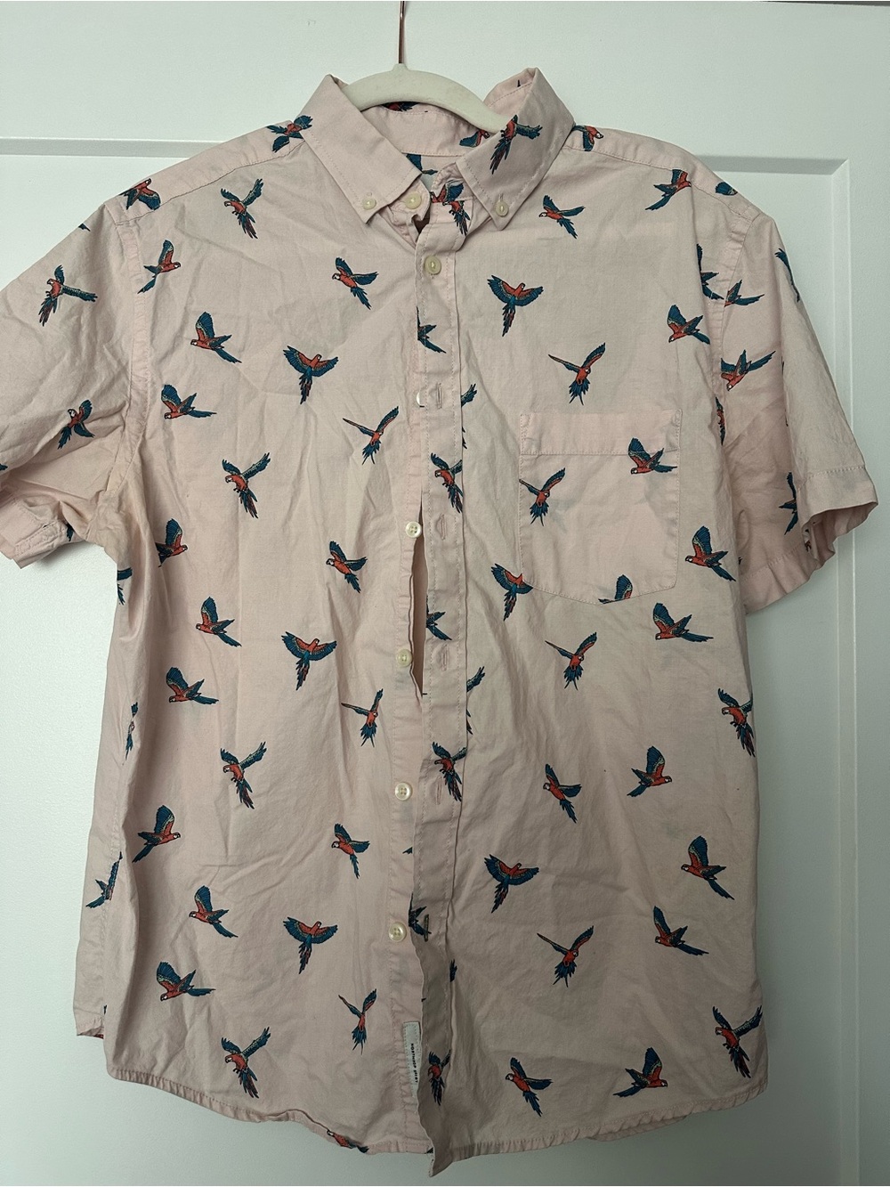 Size mediumlight pink Goodfellow & Co shirt colorful parrot print